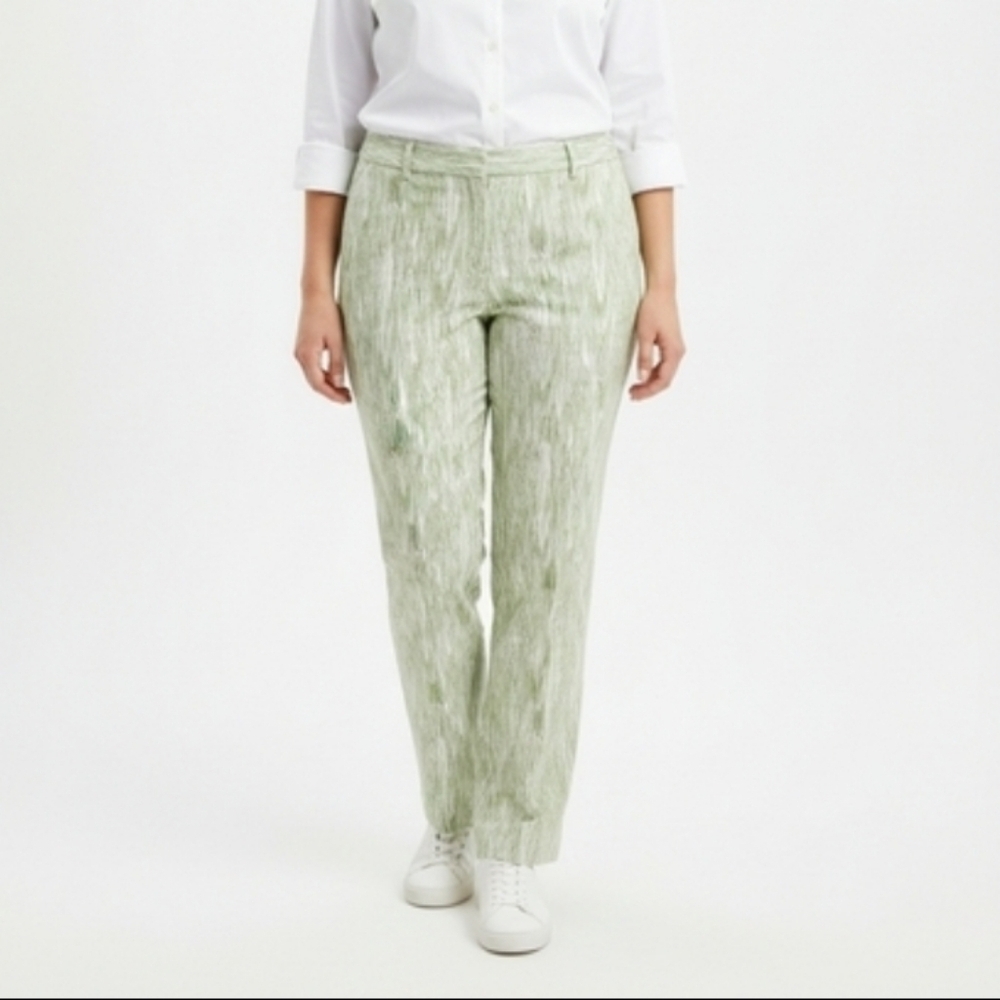 MetroStyle Stretch Green White Shimmer Ikat Stripe Straight Leg Pants Size 18